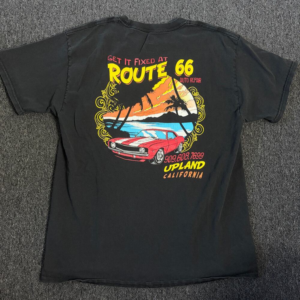 Vintage Y2k Route 66 Car Upland California Graphic Tee Black Large